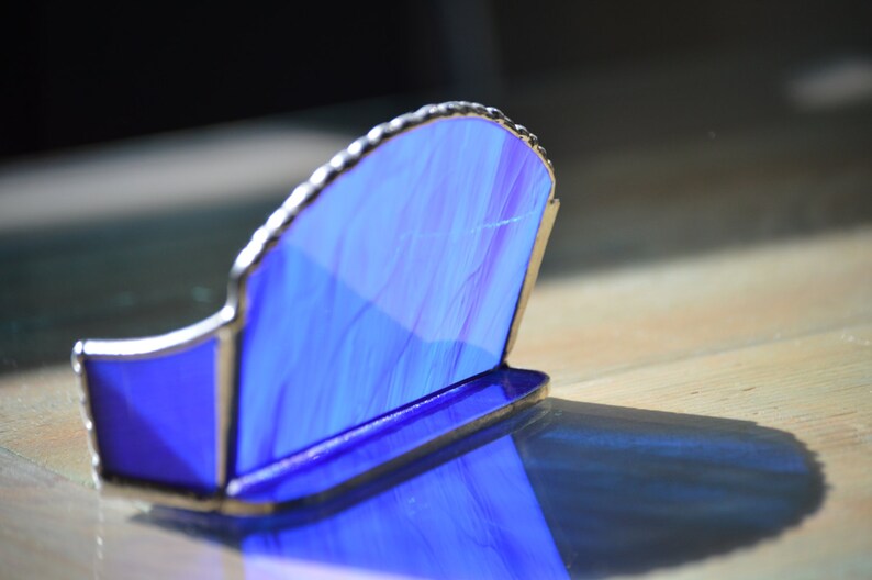 Stained Glass Cobalt Blue Business Card Holder Real Stained Etsy