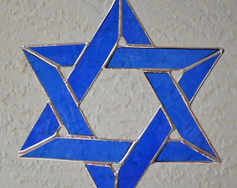 STAR OF DAVID, Real Stained Glass,  Cobalt Blue, Beautiful !!!  9" x 9"  Judaica, Hanukkah