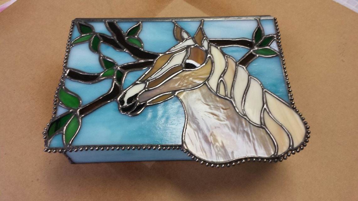 Stunning Stained Glass Horse Jewelry Box, Men's Dresser Valet, Unique