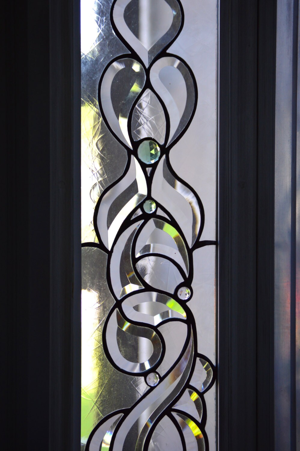 Breathtaking Sidelight 63 L Stained Clear Glass Panel , Soft Turquoise