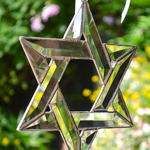 STAR OF DAVID, Real Stained Glass with Twelve Bevels, Beautiful !!!  9&quot; x 9&quot;  Judaica, Hanukkah