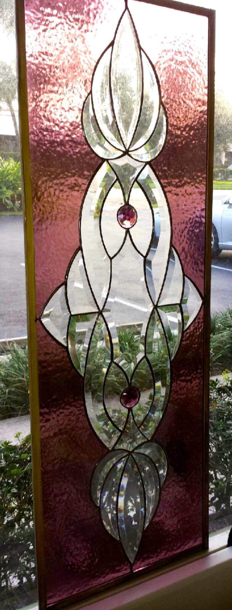 Amethyst Stained Glass Panel Jewels Beveled Clusters Metal Etsy