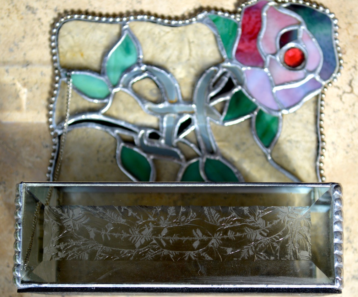 Floral Stained Glass Jewelry Box Monogrammed Initial Vanity Etsy