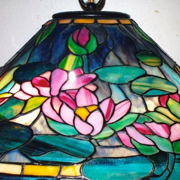 SORRY SOLD     Tiffany Style Water Lily Stained Glass Lamp Shade, One of a Kind!   Art Deco, Art Nouveau