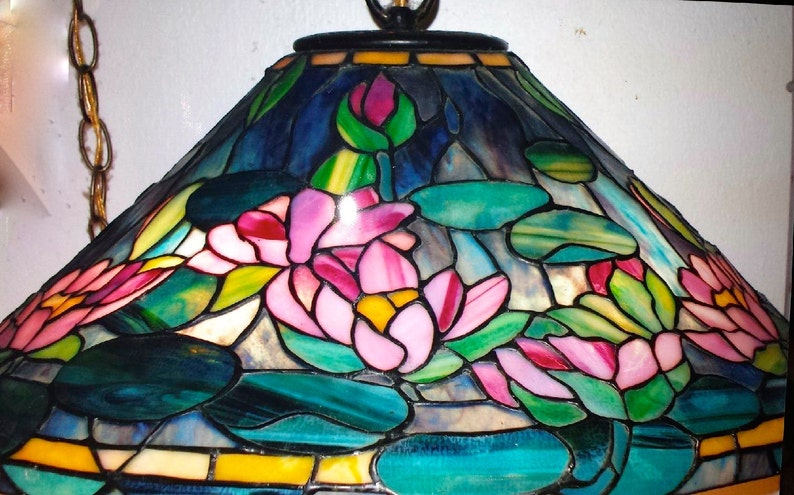 Sorry Sold Style Water Lily Stained Glass Lamp Shade One Of A Kind Art Deco Nouveau