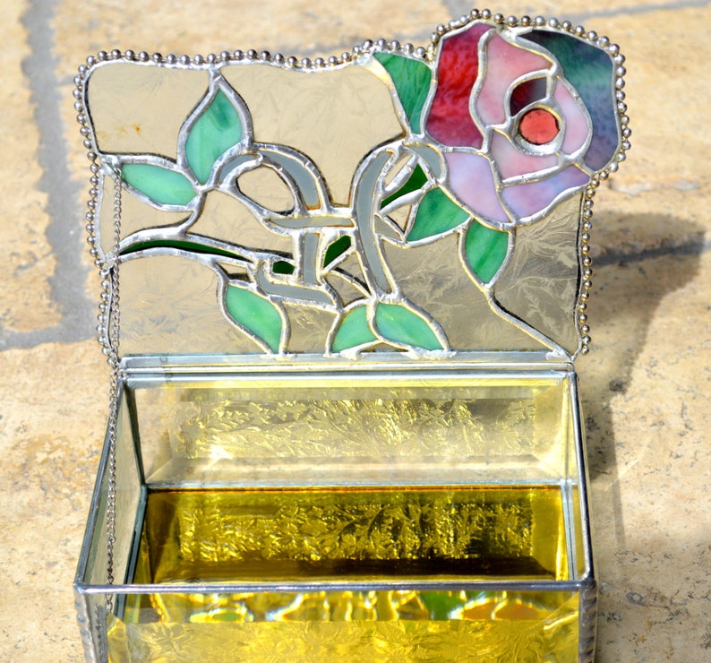 Floral Stained Glass Jewelry Box Monogrammed Initial Vanity Etsy