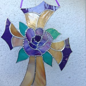 STAINED GLASS CROSS-Unique, perfect Spring/ Easter, Gift, Suncatcher