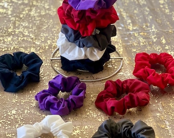 Solid Color Cotton Scrunchie – Handmade Hair Tie in White, Navy, Purple, Red, Gray, Maroon – Everyday Soft Fabric Hair Accessory