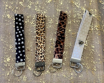Animal Print Fabric Keychain Wristlet for Women – Leopard, Cheetah, Bee, and Paw Print Key Holder Strap – Bag Charm, Wallet Strap, Wrist Key