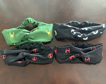 Marvel Top-Knot Headband, Stretchy One Size Fits All, Loki, Scarlet Witch, Black Widow, Winter Soldier