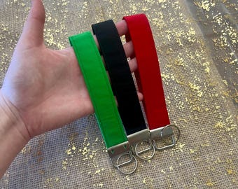 Solid Wristlet Key Holder, Green, Black, Red, Bag Charm, Key Fob Lanyard, Fabric Keychain, Key Ring