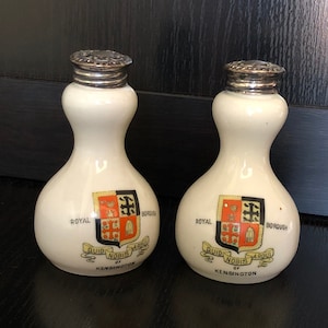 1927 English Salt and Pepper Shaker Set - Royal Borough of Kensington Salt - Marked Sterling Silver