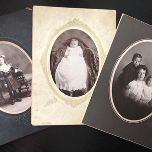 Set of 3 Cabinet Cards - Oval Framed Portraits -  Victorian Portraits - Antique Photography - Mother and Child - Children