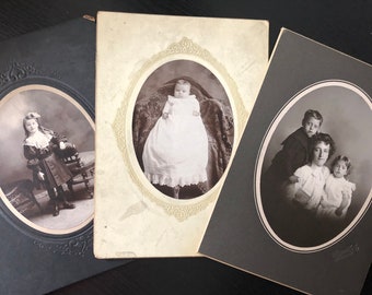 Set of 3 Cabinet Cards - Oval Framed Portraits -  Victorian Portraits - Antique Photography - Mother and Child - Children