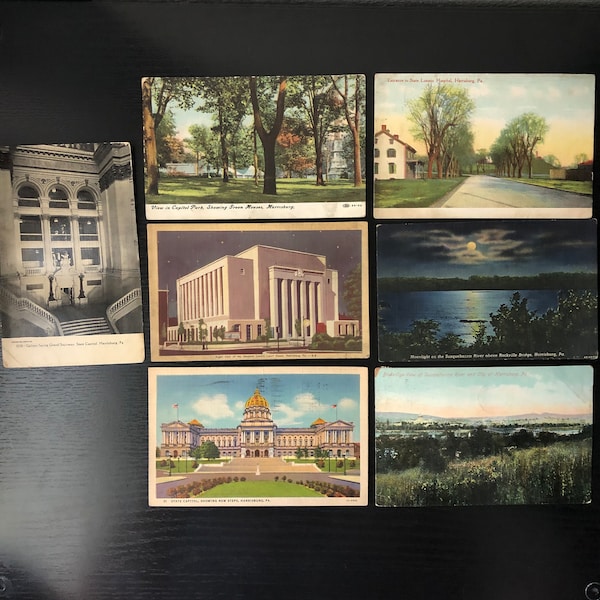Harrisburg Pennsylvania Postcard Set -  7 Antique and Vintage Post Cards - Ranging From 1900's to 1940's - Historic Buildings