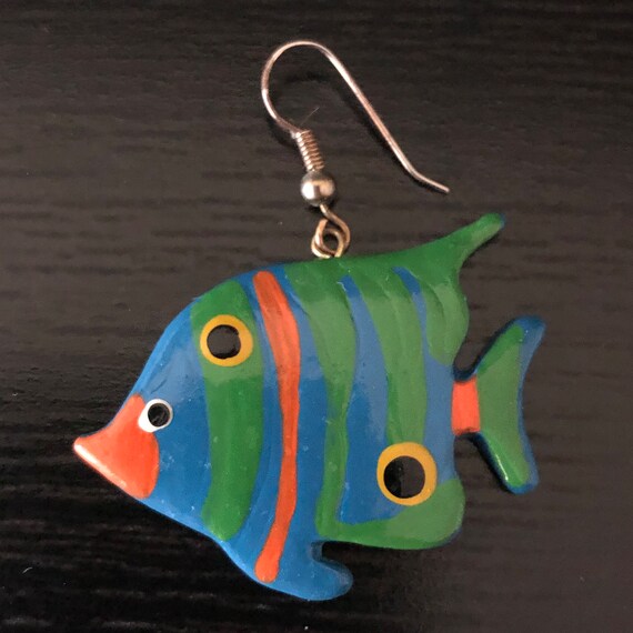 Vintage Tropical Fish Earrings - 1 5/8 inches wid… - image 5