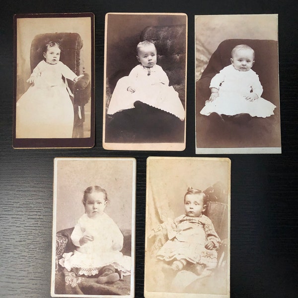 Set of 5 CDV - Baby Toddler Photos - Carte de Visite -  Victorian Portraits - Antique Photography - Historical Photos