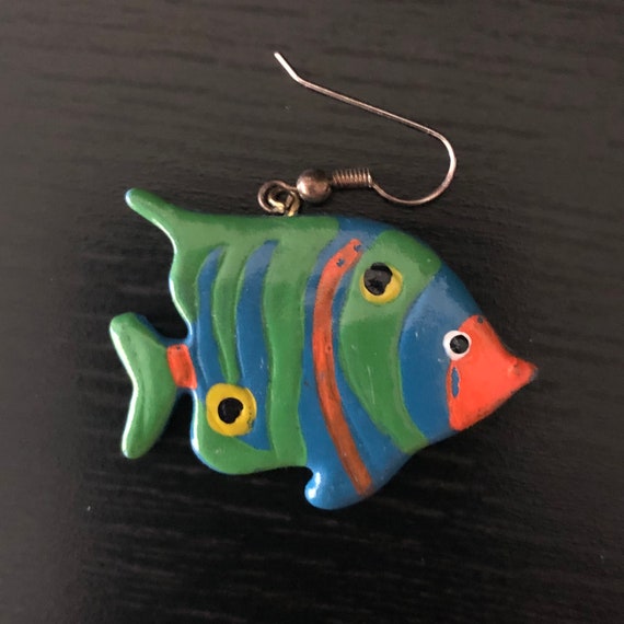 Vintage Tropical Fish Earrings - 1 5/8 inches wid… - image 6