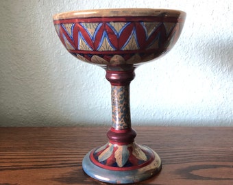 1920-1930 Paolo Rubboli Italian Majolica Luster - Compote or Chalice - Colorful Metalic Glaze - Neo Renaissance Ceramics