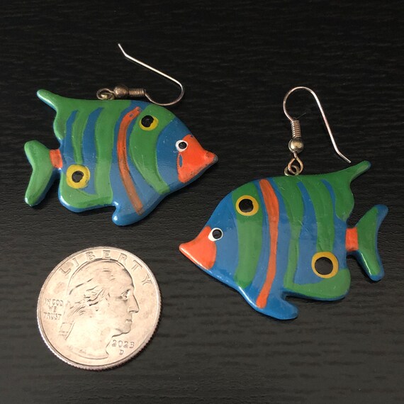 Vintage Tropical Fish Earrings - 1 5/8 inches wid… - image 2