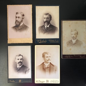 Set of 5 Cabinet Cards - Handsome Men - Mustache - Beard - Victorian Portraits - Antique Photography - Historical Photos