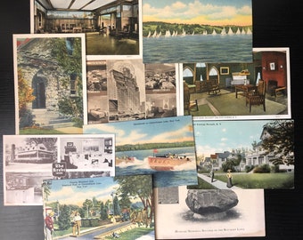 New York Postcard Set of 10 - Roycroft, Dixie Hotel, Krebs, Rosalind Park and more -1911 to 1952 - Soldier's Message