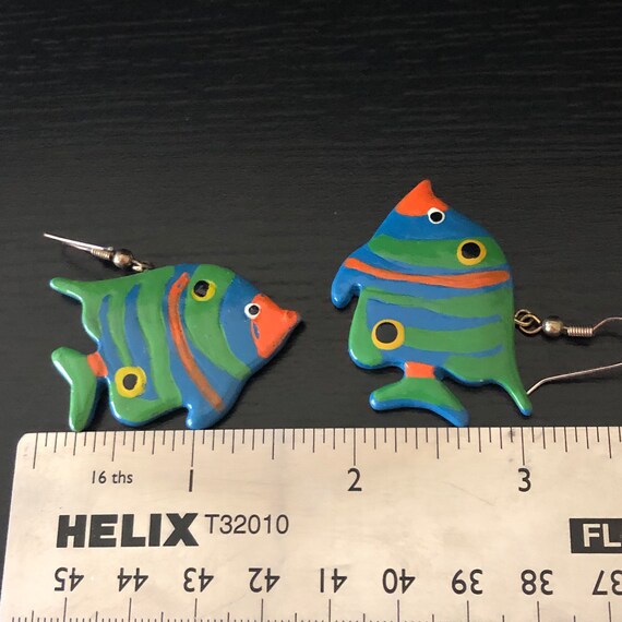 Vintage Tropical Fish Earrings - 1 5/8 inches wid… - image 3