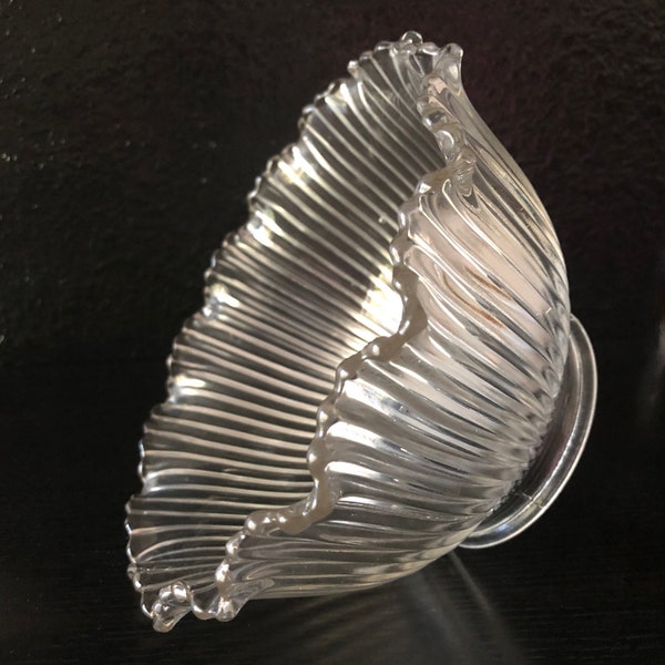 Vintage Holophane Ruffled Glass Lamp Shade -Clear With Iridescent Pale Gold - Ribbed Light Fixture - Replacement Glass