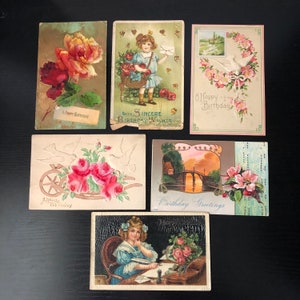Antique Birthday Postcard Set -  Gel, Embossed, Metallic, Floral - 1910, 1912 -  Some Unused
