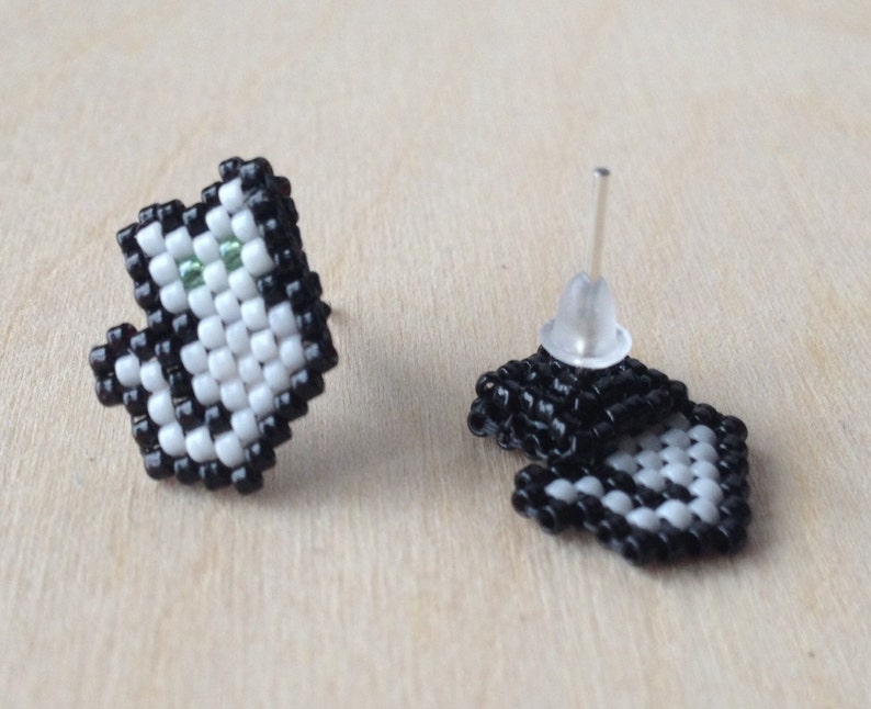Beaded Cat Earrings in White Etsy