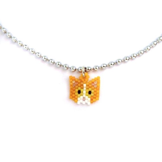 Beaded Cat Necklace Kitty Choker Ginger and White Cat Etsy