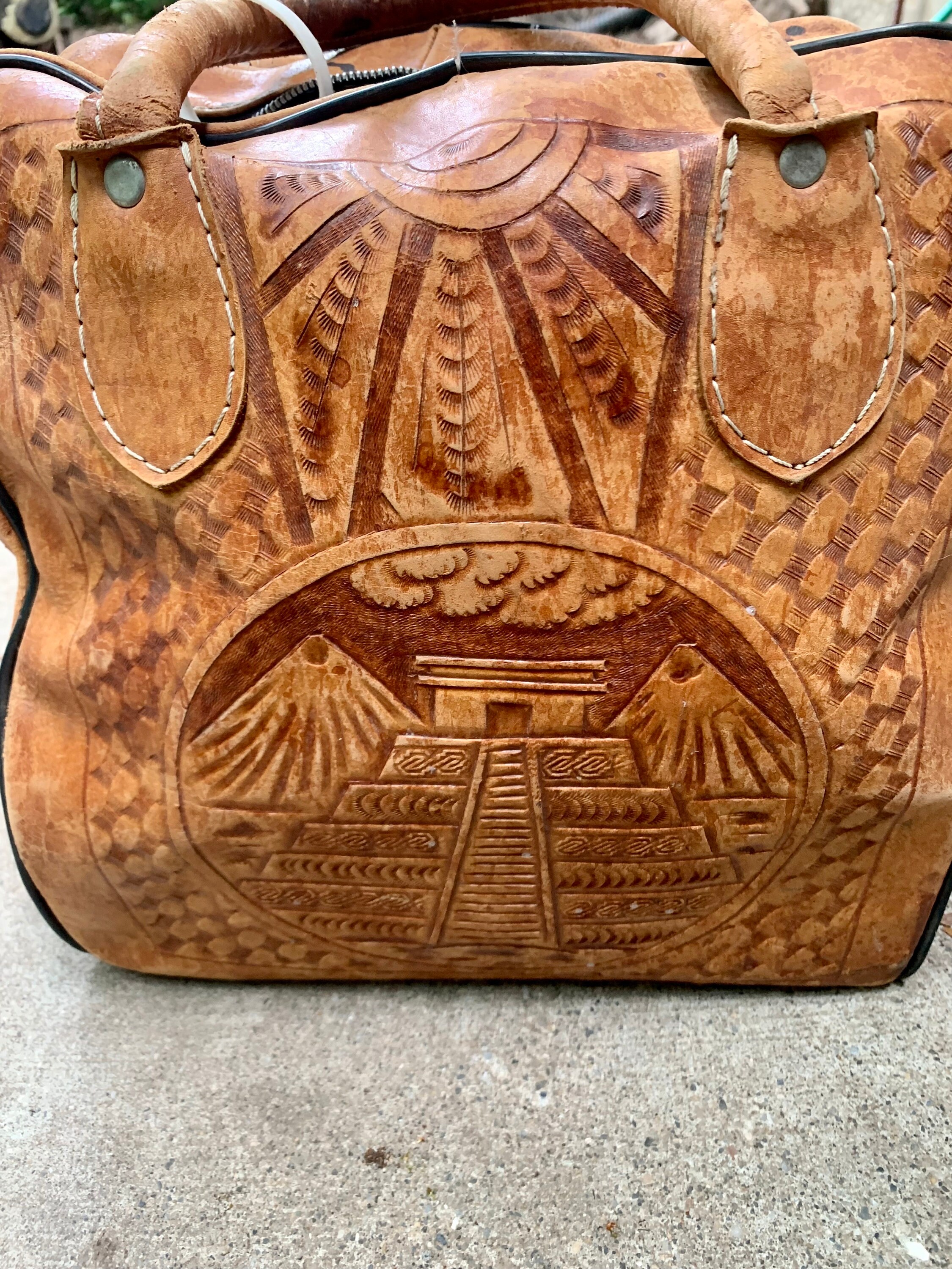 Unique Vintage, Accessories, Vintage Tooled Leather Bowling Ball Bag With Bowling  Ball Shoes
