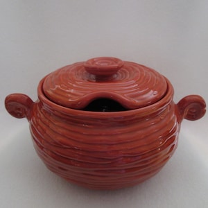 Vintage Soup Tureen with Lid USA Pottery Burnt Orange Coiled Rope Texture Fall Serving Fall Decor