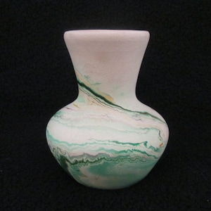 Vintage Nemadji Pottery Bud Vase, Swirled Green and Yellow