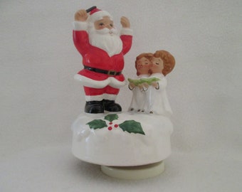 Vintage Santa and Singing Childrens Choir Silent Night Rotating Musical Christmas Holiday Decor Santa Figurines Made In Japan