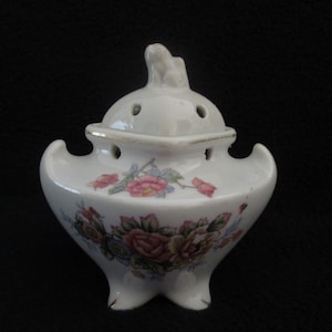 Vintage Pagoda House Incense Burner Ceramic Floral Decorated Gold Trim Made in Japan