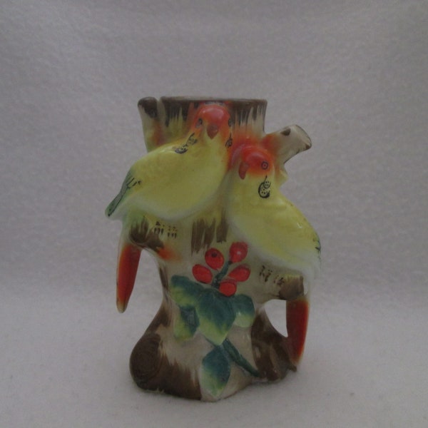 Vintage Bird Vase Exotic Birds Red Berries Green Leaves Seto Novelty by Maruyama Toki Ceramic