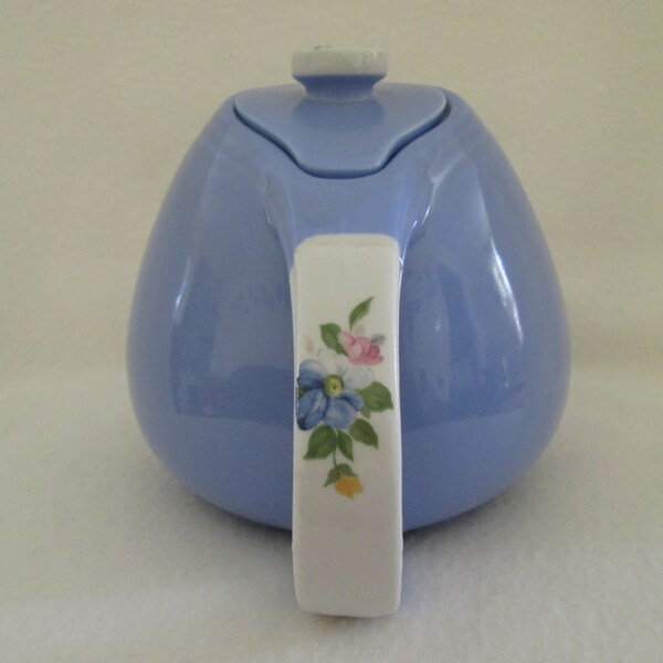 Vintage Hall China Pert Rose Parade Sani-Grid 3-4 Cup Teapot Made in USA 1259 Hall's Superior Quality Kitchenware Cadet Blue