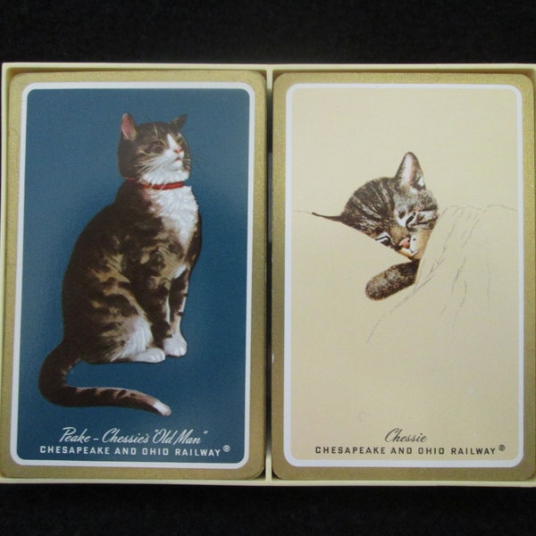 Vintage Cat Kitten Playing Cards Chessie and Peake Chesapeake and Ohio Railway 2 Decks of Cards Boxed Set of Playing Cards USA Made