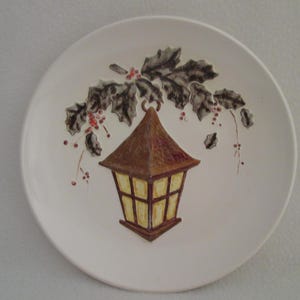 Vintage Christmas Holiday Lit Lantern Plate Hand Finished by Artist Hansen Ceramic