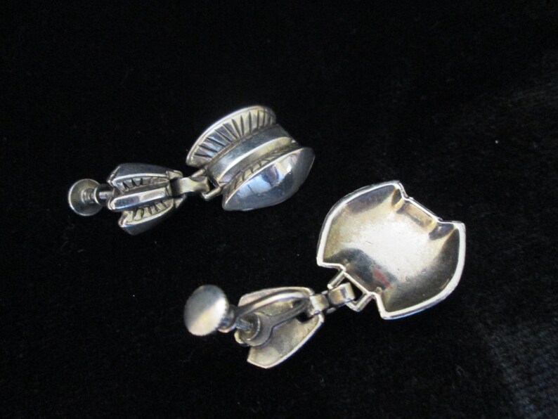 Vintage Embossed Silver Tone Screw Back Dangling Earrings