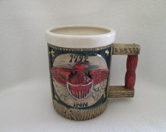 Vintage Napcoware Patriotic Colonial Stein Red Eagle 1792 Inn Fourth of July Decor National Potteries Co C6728