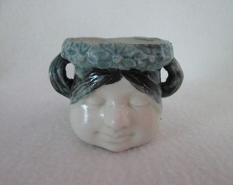 Vintage Toothpick Holder Woman's Face Woman's Head Porcelain Ceramic