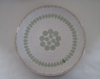 Vintage Mosaic Tiled Shallow Dish Mid Century Green and White Tiles with Gold Tone Metal