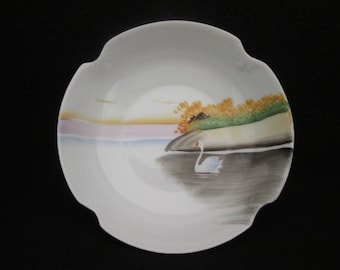 Vintage Meito Hand Painted China White Swan and a Lake Made in Japan