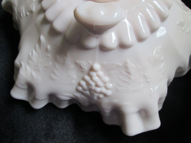 Vintage Ivory Milk Glass Fluted Ruffled Edge Decaled Dogwood Flowers Footed Bowl