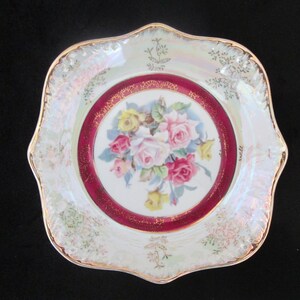 Vintage Lusterware Floral Dish Made in Japan Hand Painted Gold Trimmed Ceramic Porcelain