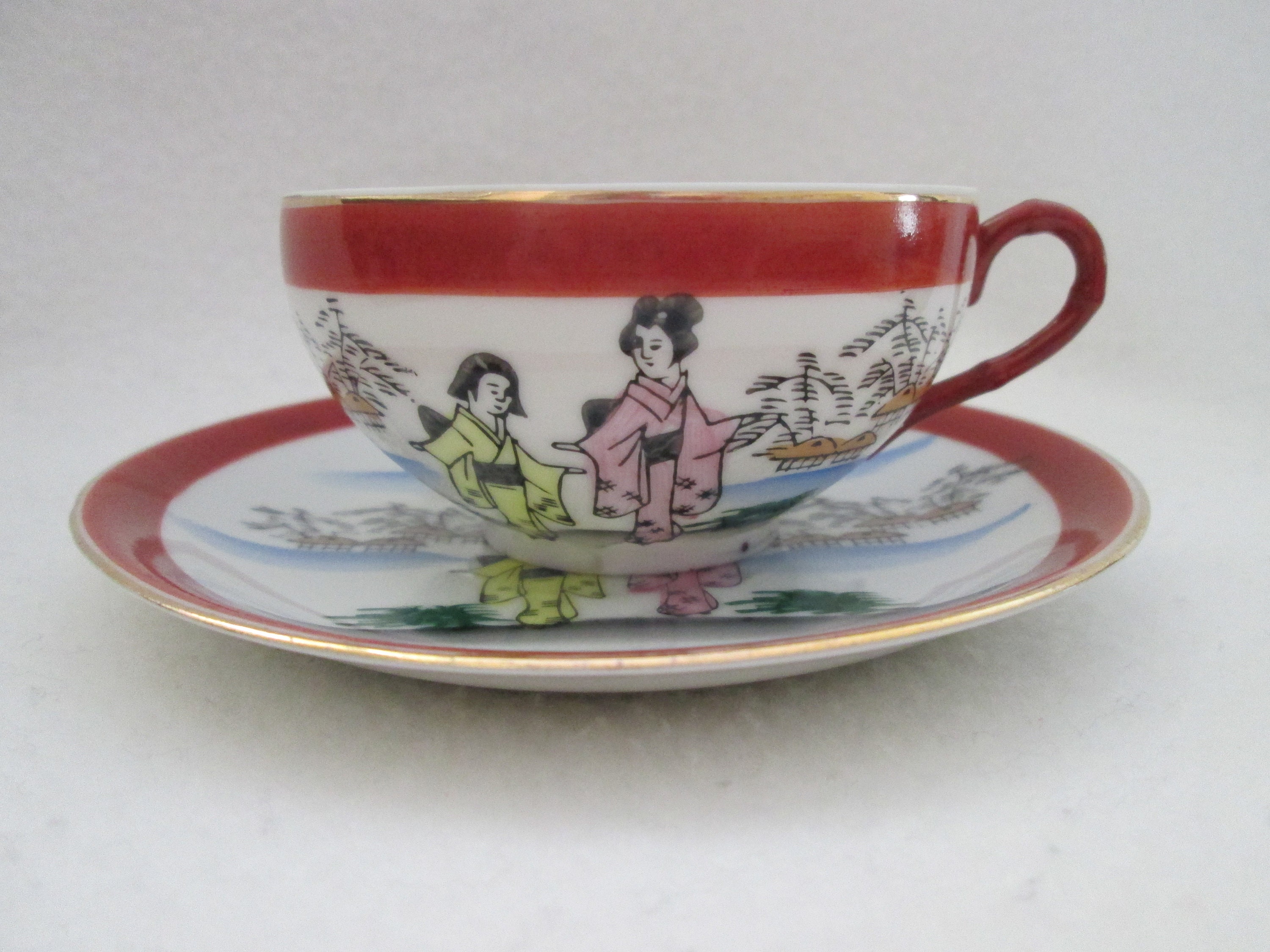 Vintage Lithophane Geisha Girl Tea Cup and Saucer Japanese Hand 