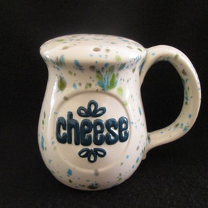 Vintage Cheese Shaker Hand Painted Ceramic Pottery Blue and Green Splatter Ware Retro Kitschy