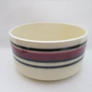 Vintage C P USA 8137 Pottery Round Striped Planter Black and Purplish Pink